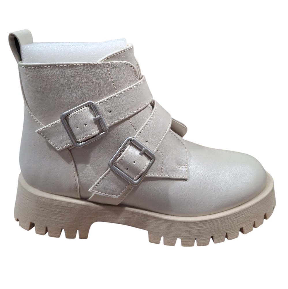 "Journee Collection" Bone Combat Moto Boots with Buckle Straps Sz. 6.5 With Box